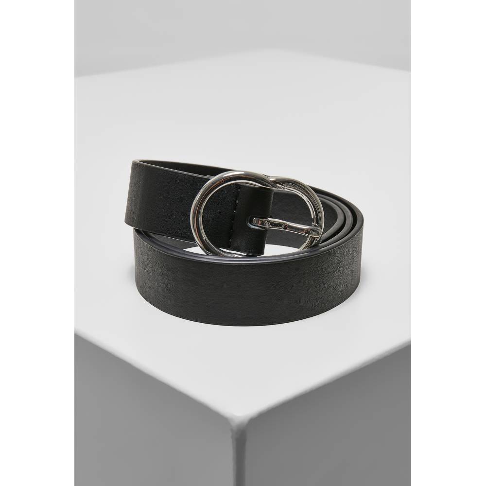 Urban Classics - Small Ring Buckle Riem - Zwart/Zilverkleurig